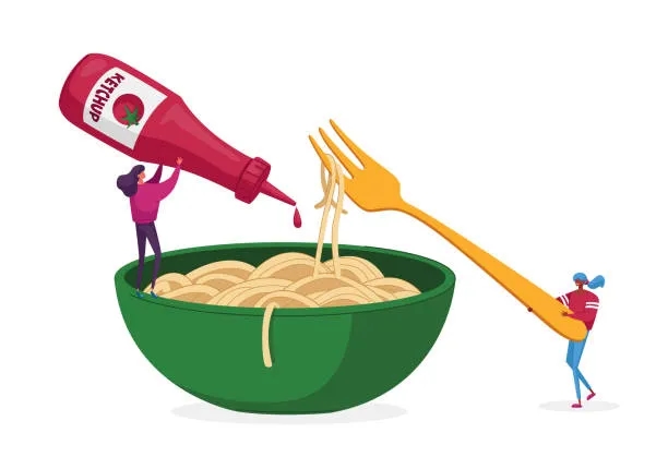 Niecodzienne obrazy AI ludzi jedzących spaghetti w surrealistyczny sposób